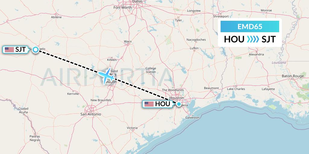 EMD65 Eaglemed Flight Map: Houston to San Angelo