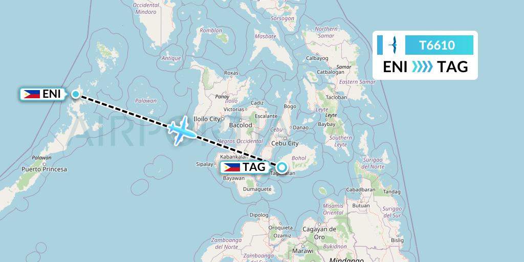 T6610 AirSWIFT Flight Map: El Nido to Tagbilaran City