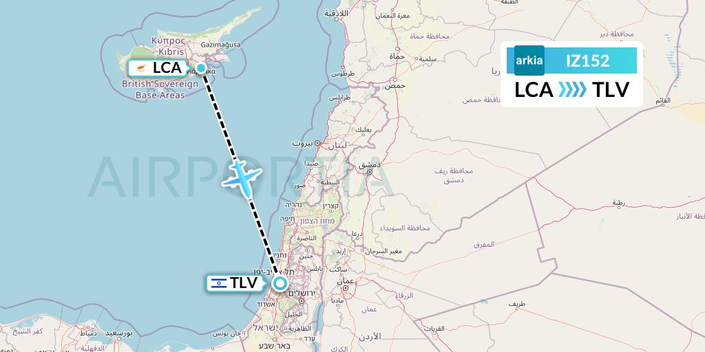 IZ152 Arkia Israeli Airlines Flight Map: Larnaca to Tel Aviv