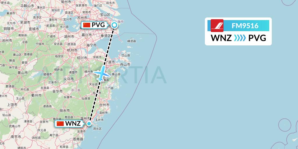 FM9516 Shanghai Airlines Flight Map: Wenzhou to Shanghai