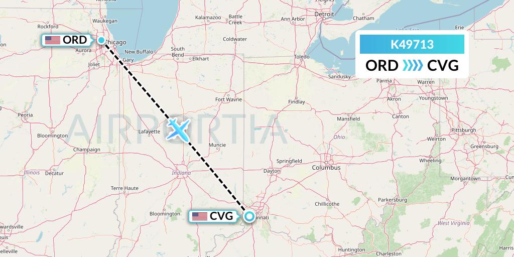 K49713 Kalitta Air Flight Map: Chicago to Cincinnati