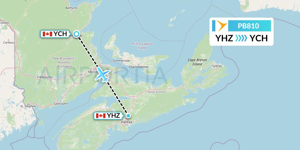 PB810 PAL Airlines Flight Map: Halifax to Miramichi