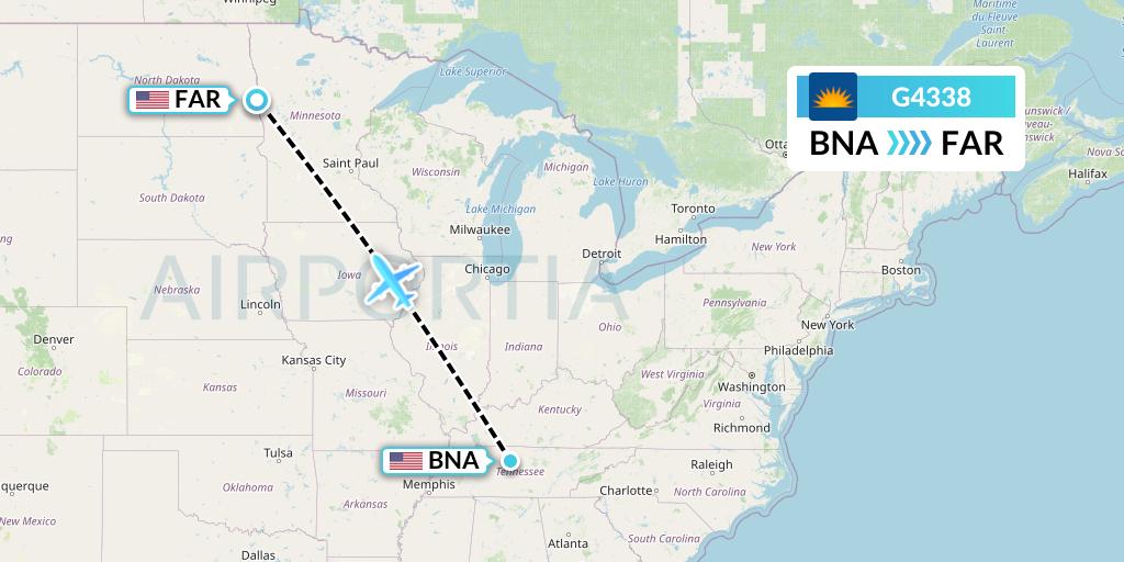 G4338 Allegiant Air Flight Map: Nashville to Fargo