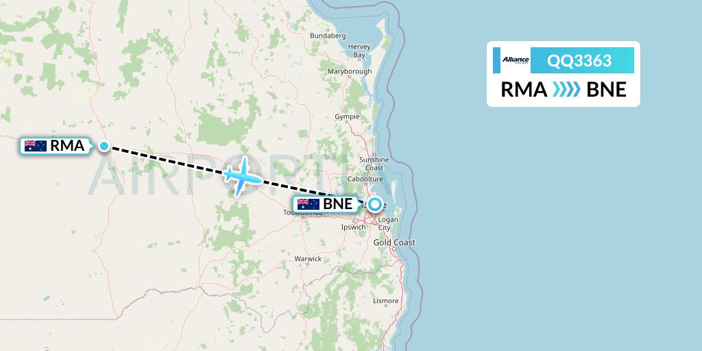 QQ3363 Alliance Airlines Flight Map: Roma to Brisbane