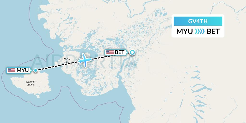 GV4TH Grant Aviation Flight Map: Mekoryuk to Bethel