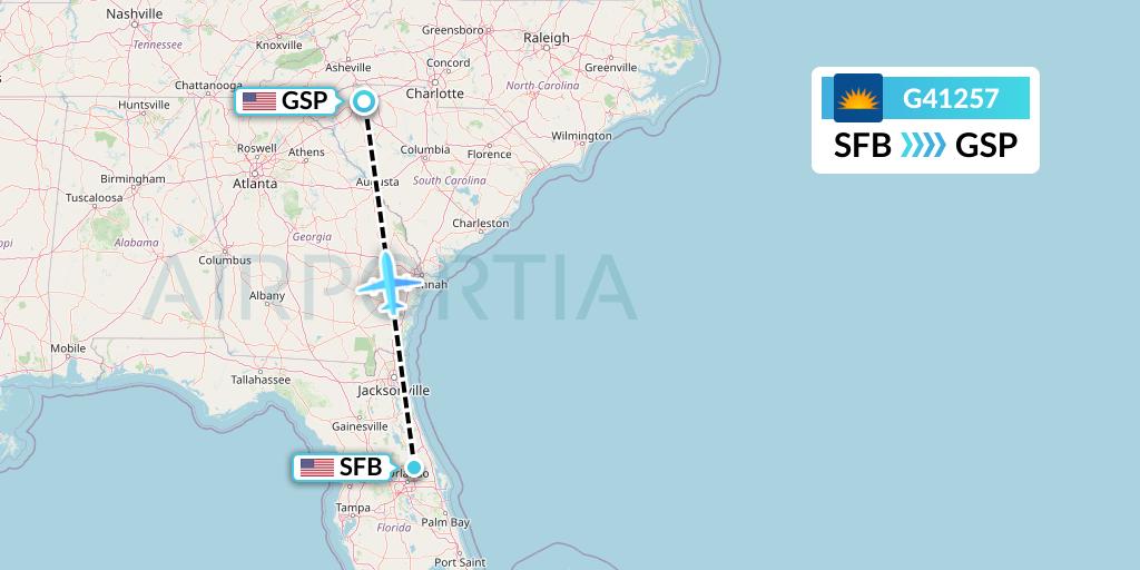 G41257 Allegiant Air Flight Map: Orlando to Greenville-Spartanburg