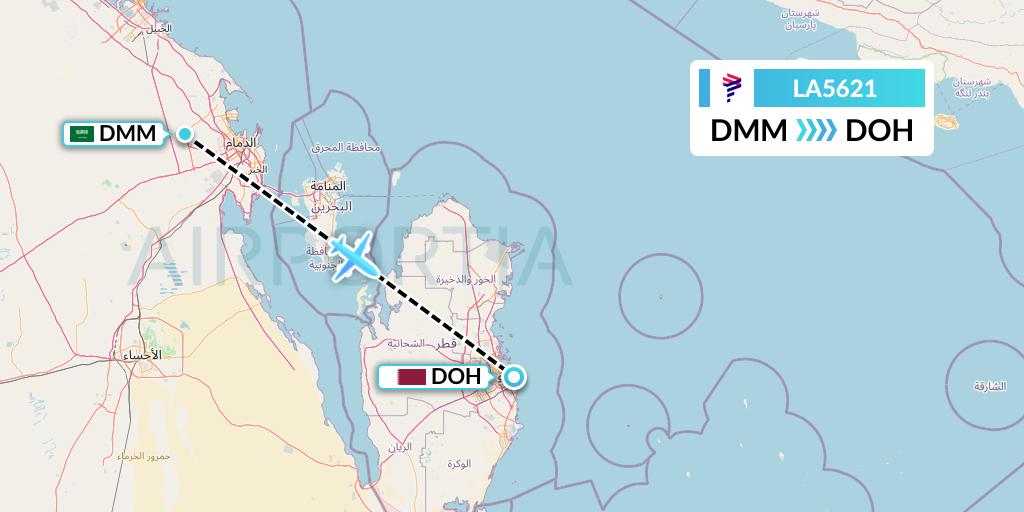 LA5621 LAN Airlines Flight Map: Dammam to Doha