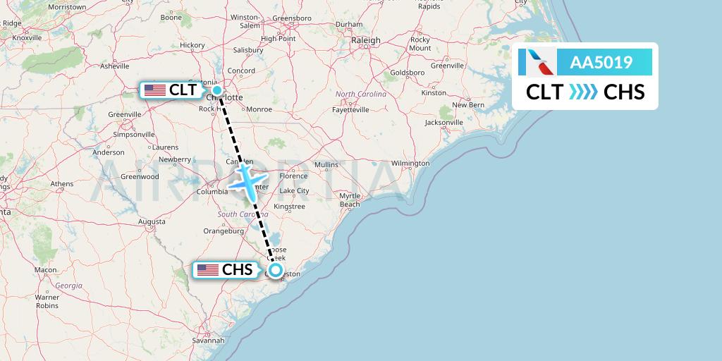 AA5019 American Airlines Flight Map: Charlotte to Charleston