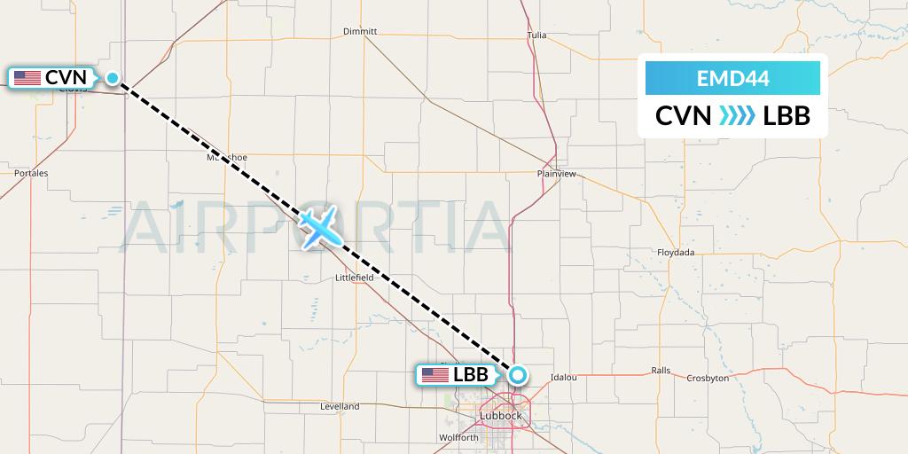 EMD44 Eaglemed Flight Map: Clovis to Lubbock