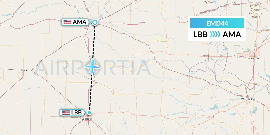 EMD44 Eaglemed Flight Map: Lubbock to Amarillo