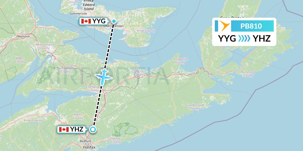 PB810 PAL Airlines Flight Map: Charlottetown to Halifax