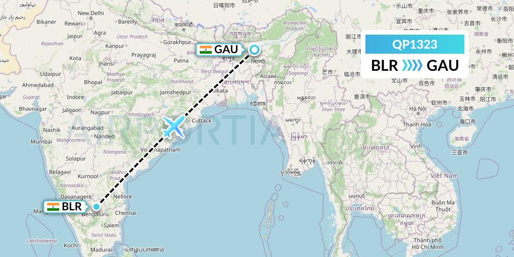 QP1323 Akasa Air Flight Map: Bangalore to Guwahati