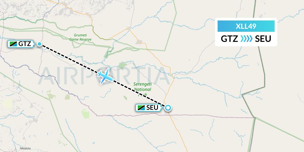 XLL49 Air Excel Flight Map: Bunda to Seronera