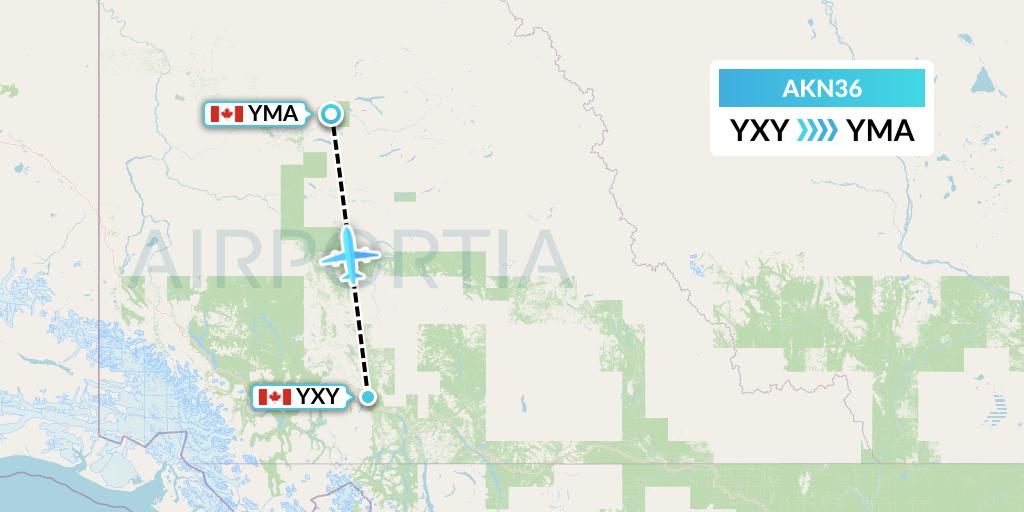AKN36 Alkan Air Flight Map: Whitehorse to Mayo