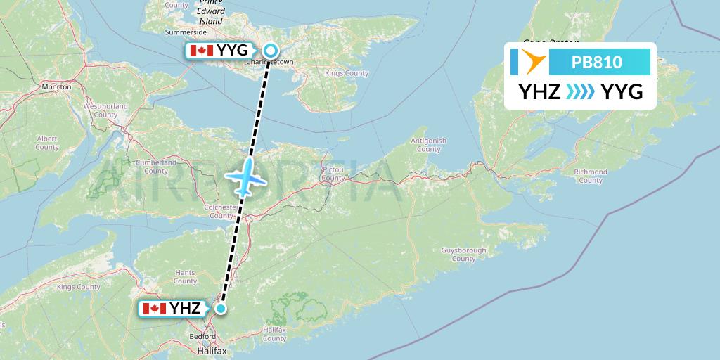 PB810 PAL Airlines Flight Map: Halifax to Charlottetown