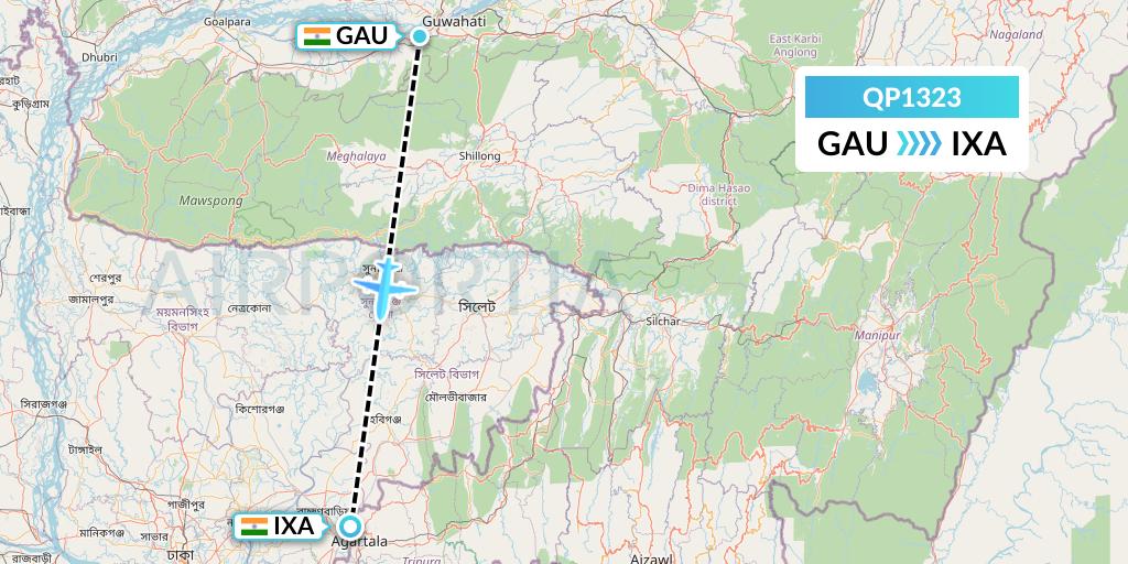 QP1323 Akasa Air Flight Map: Guwahati to Agartala