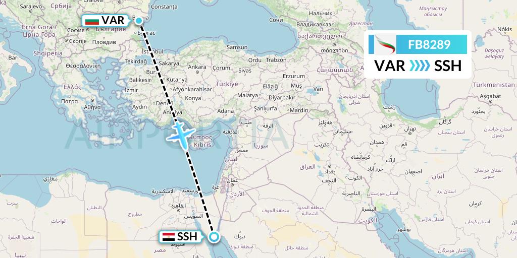 FB8289 Bulgaria Air Flight Map: Varna to Sharm el-Sheikh
