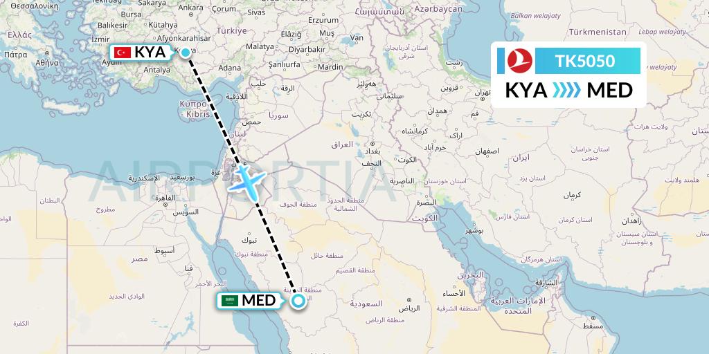 TK5050 Turkish Airlines Flight Map: Konya to Medina