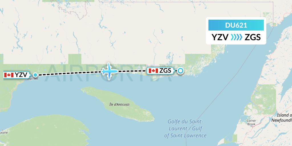 DU621 Sky Jet M.g. Inc Flight Map: Sept-Iles to Gethsemani