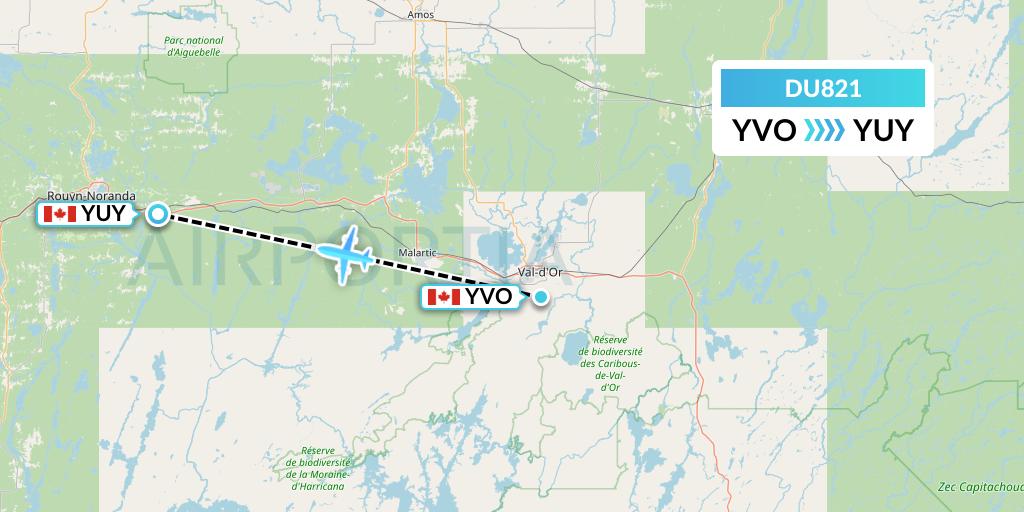 DU821 Sky Jet M.g. Inc Flight Map: Val-d'Or to Rouyn