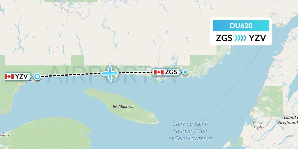 DU620 Sky Jet M.g. Inc Flight Map: Gethsemani to Sept-Iles