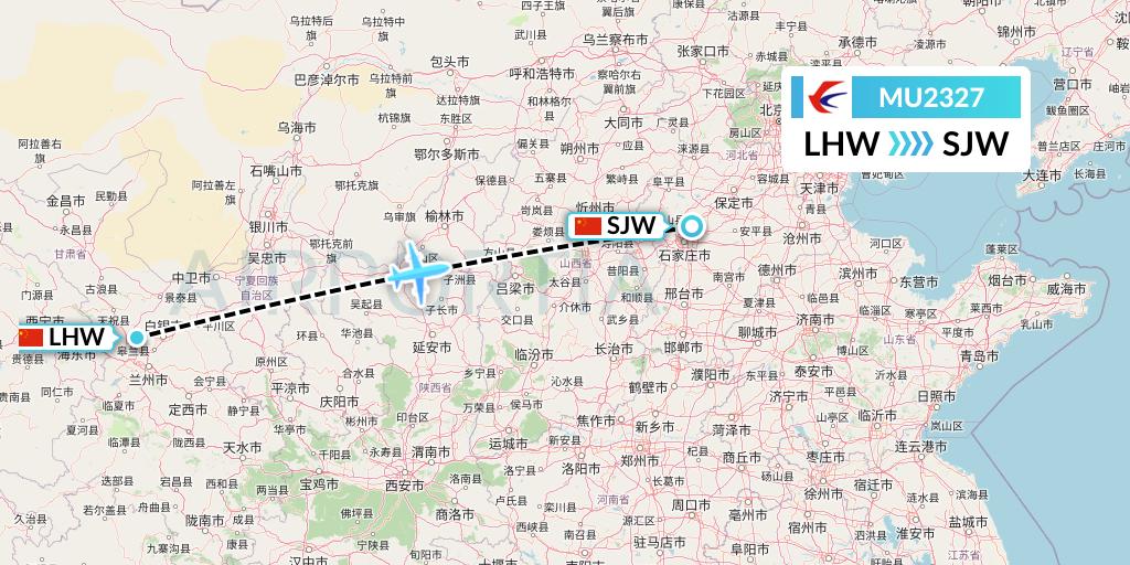 MU2327 China Eastern Airlines Flight Map: Lanzhou to Shijiazhuang