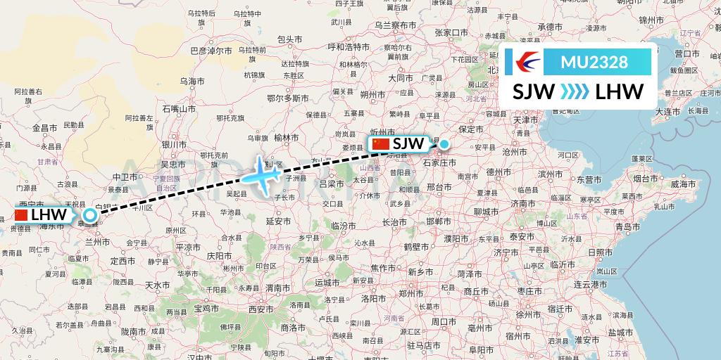 MU2328 China Eastern Airlines Flight Map: Shijiazhuang to Lanzhou