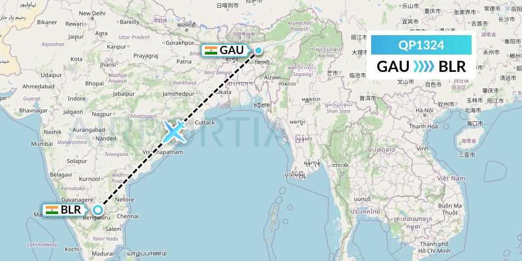 QP1324 Akasa Air Flight Map: Guwahati to Bangalore