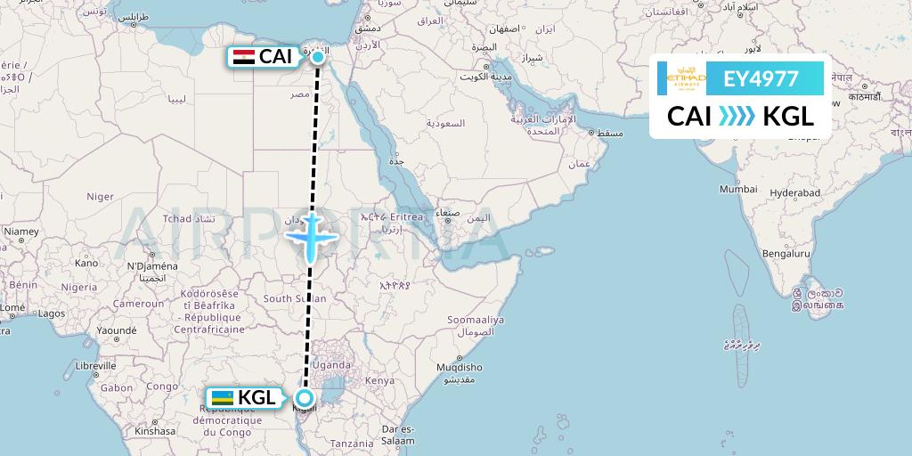 EY4977 Etihad Airways Flight Map: Cairo to Kigali