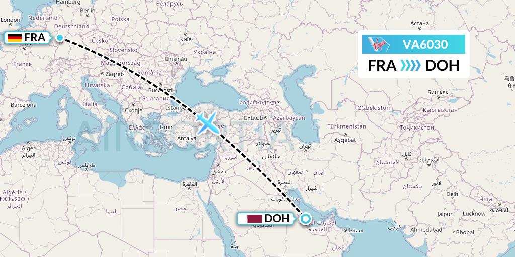 VA6030 Virgin Australia Flight Map: Frankfurt to Doha