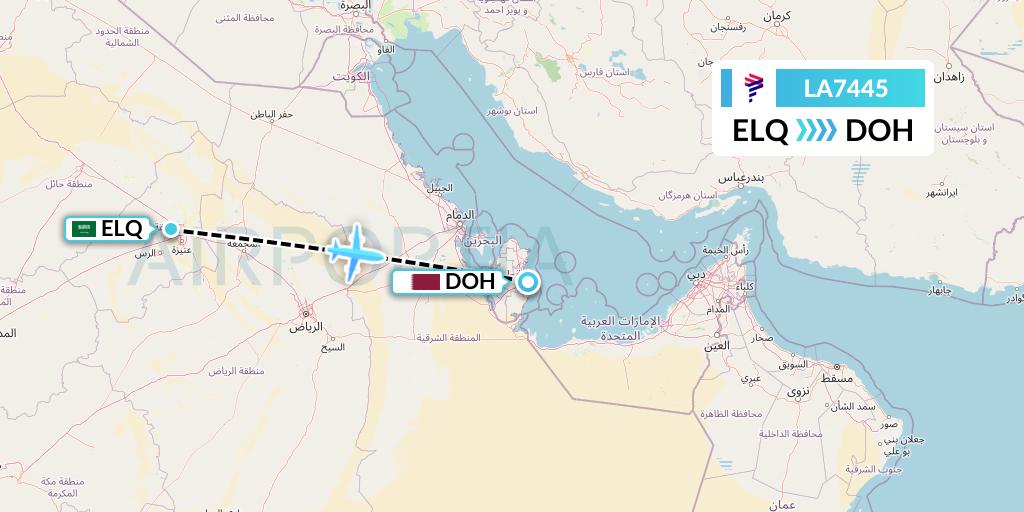 LA7445 LAN Airlines Flight Map: Al-Qassim to Doha