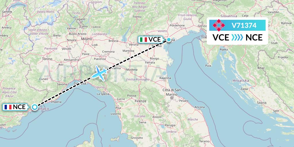 V71374 Volotea Flight Map: Venice to Nice