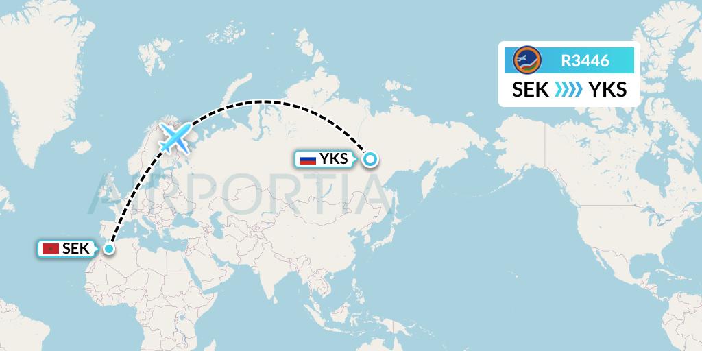 R3446 Yakutia Airlines Flight Map: Ksar Es Souk to Yakutsk