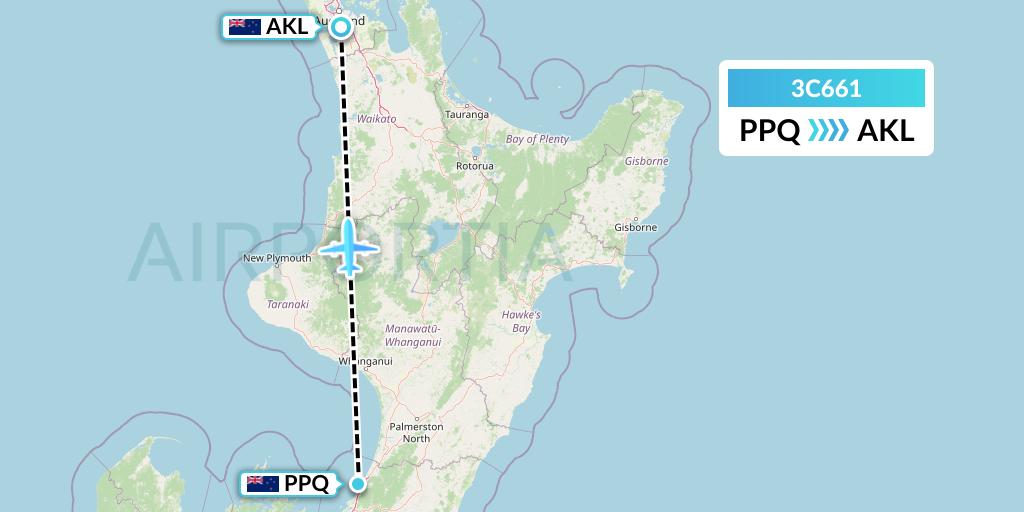 3C661 Air Chathams Flight Map: Paraparaumu to Auckland