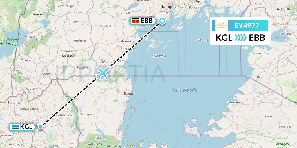 EY4977 Etihad Airways Flight Map: Kigali to Entebbe