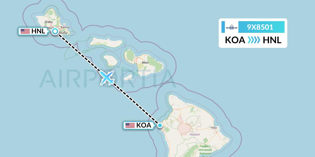 9X8501 Southern Airways Express Flight Map: Kailua-Kona to Honolulu