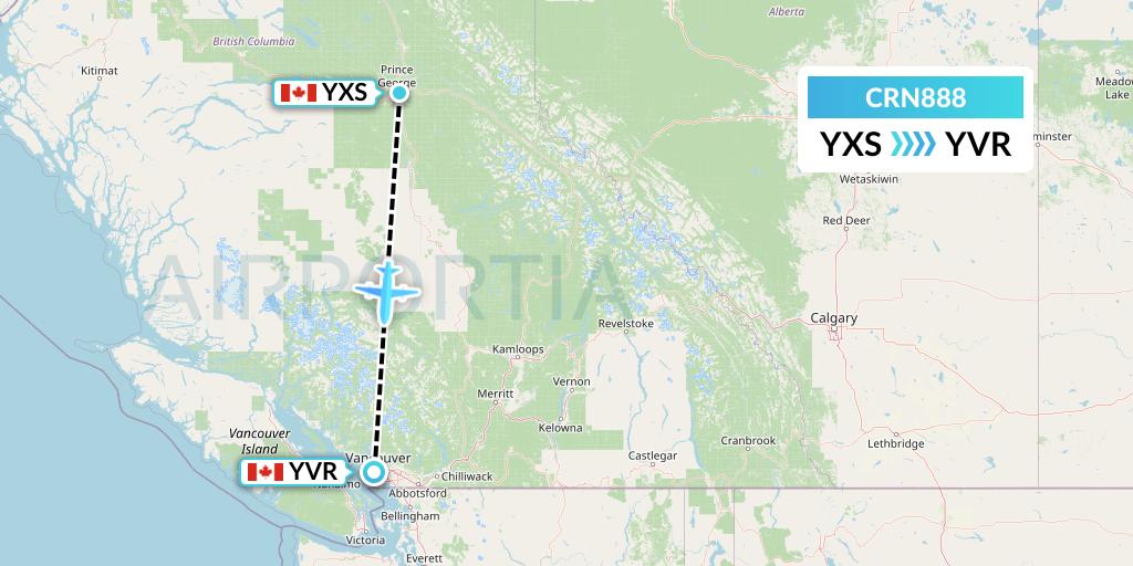 CRN888 Aerocaribbean Flight Map: Prince George to Vancouver