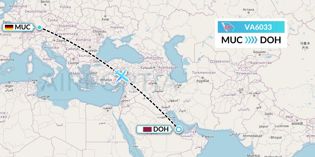 VA6033 Virgin Australia Flight Map: Munich to Doha