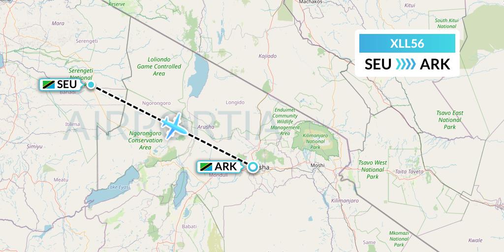 XLL56 Air Excel Flight Map: Seronera to Arusha