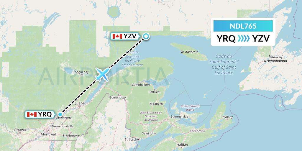 NDL765 Chrono Aviation Flight Map: Trois-Rivieres to Sept-Iles
