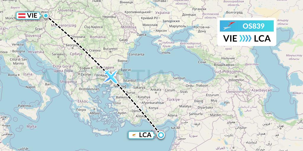 OS839 Austrian Airlines Flight Map: Vienna to Larnaca