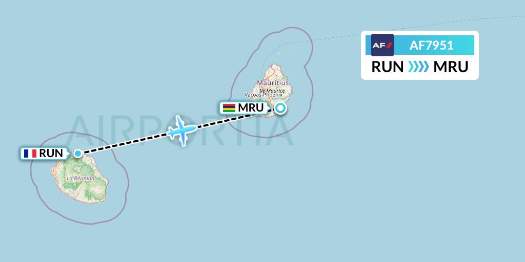 AF7951 Air France Flight Map: Saint-Denis to Port Louis