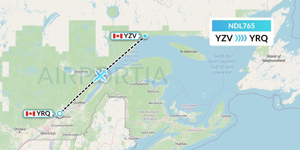 NDL765 Chrono Aviation Flight Map: Sept-Iles to Trois-Rivieres
