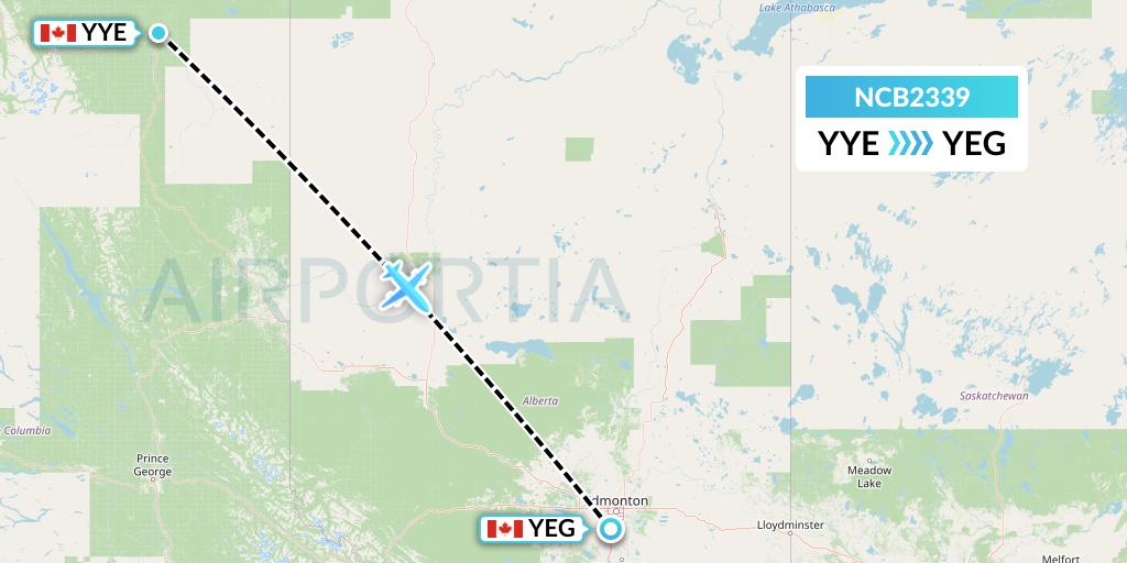 NCB2339 North Caribou Flying Service Flight Map: Fort Nelson to Edmonton