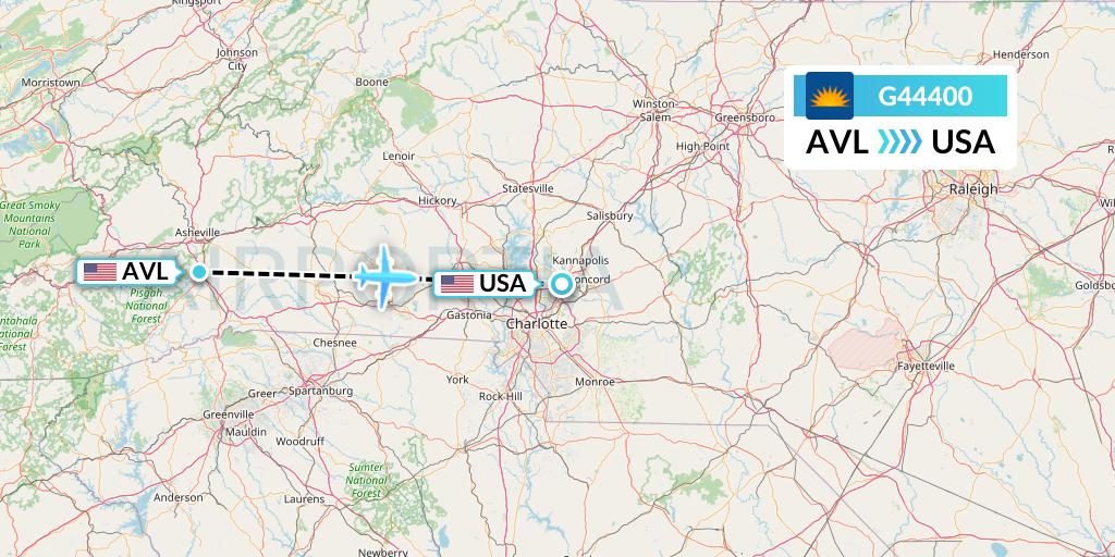 G44400 Allegiant Air Flight Map: Asheville to Concord