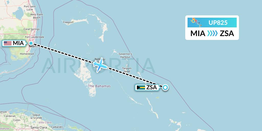 UP825 Bahamasair Flight Map: Miami to San Salvador