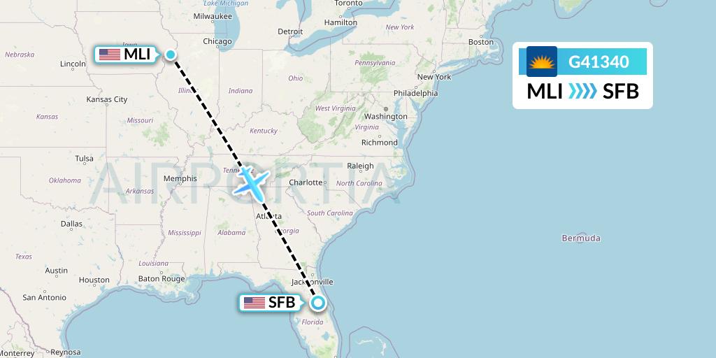 G41340 Allegiant Air Flight Map: Moline to Orlando