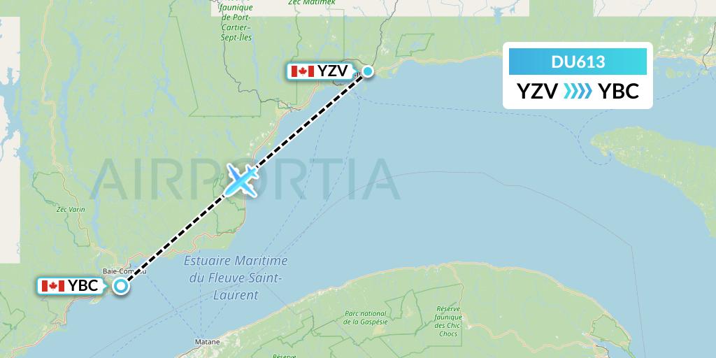 DU613 Sky Jet M.g. Inc Flight Map: Sept-Iles to Baie Comeau