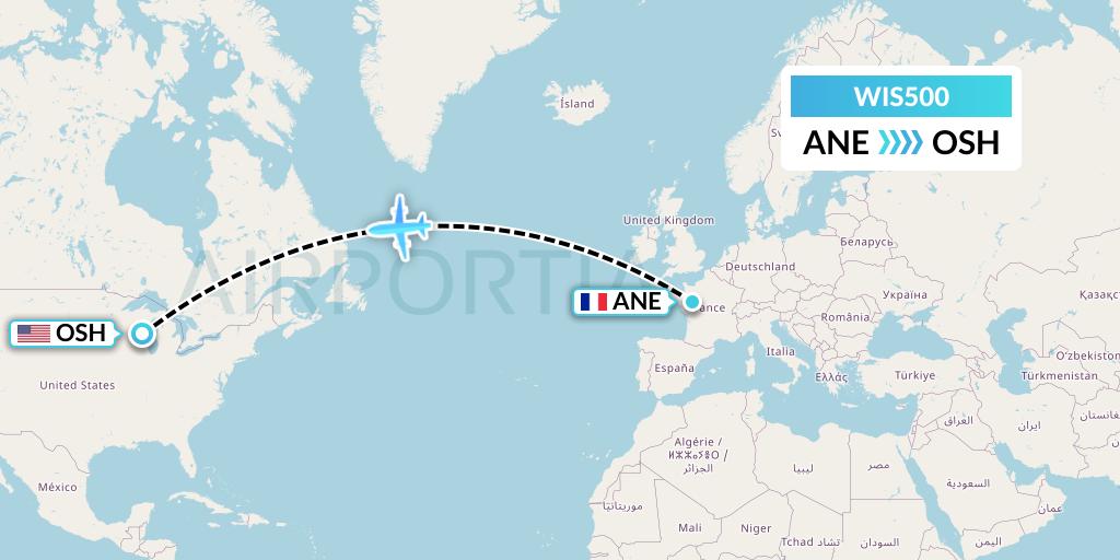 WIS500 Paccair Flight Map: Angers to Oshkosh
