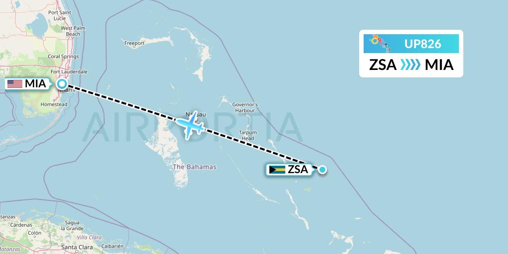 UP826 Bahamasair Flight Map: San Salvador to Miami